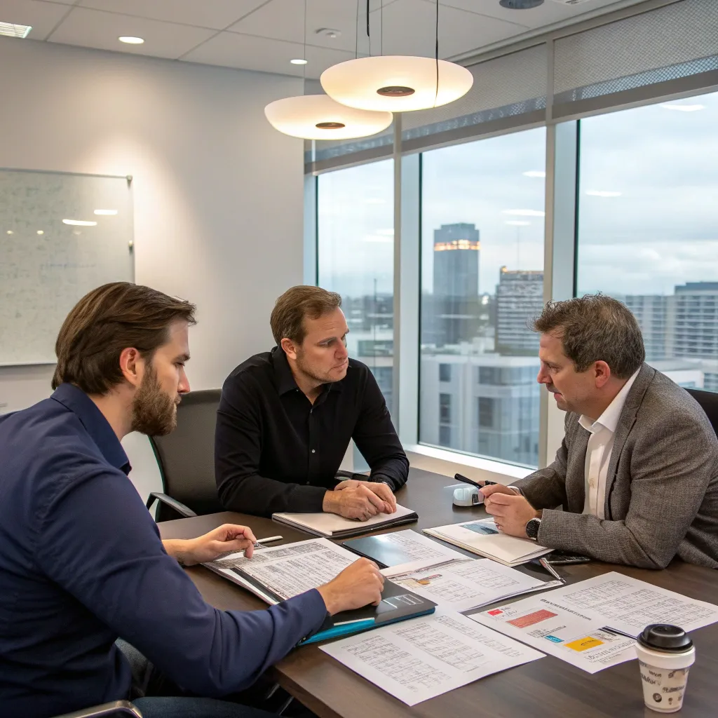 Founders of THERALVEX discussing innovative car rental strategies